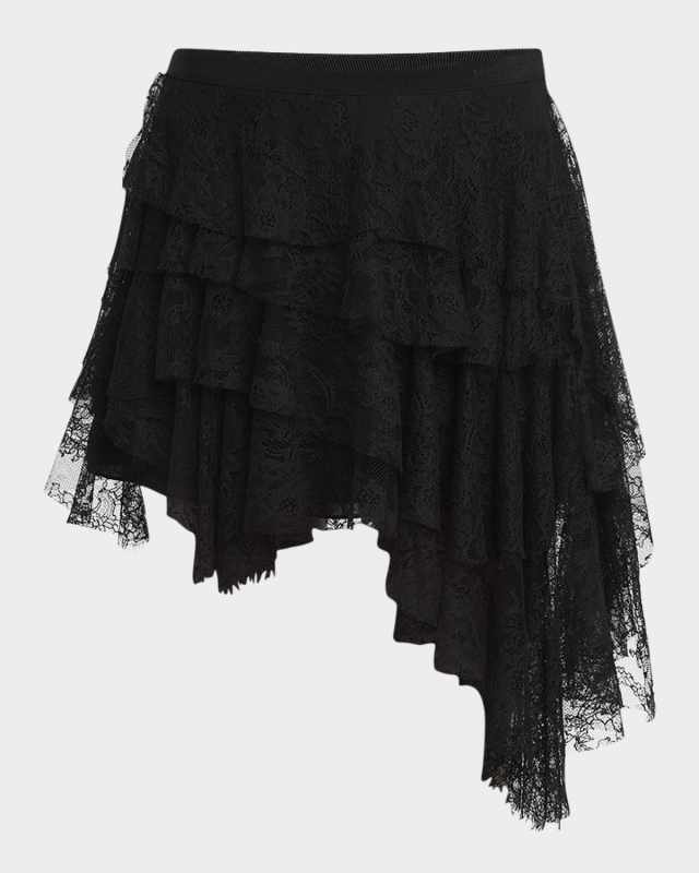 Tiered Lace Asymmetric Mini Skirt